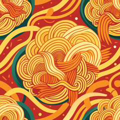 Noodle Ramen Pattern background. Pasta food texture spaghetti geometric. Abstarct ramen ornament. Flat vector illustartion. Wave texture background