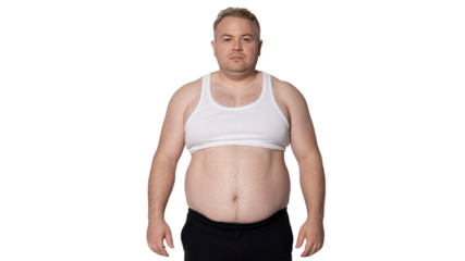 Overweight Man in White Undershirt, Front View Studio Shot