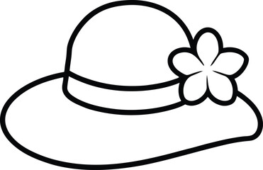 Beach Hat with Flower Outline Illustration