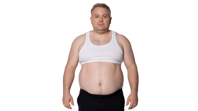 Overweight Man in White Undershirt, Front View Studio Shot