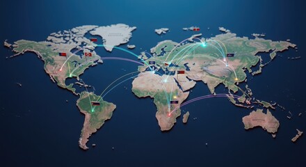 Technological world map highlighting peaceful cooperation