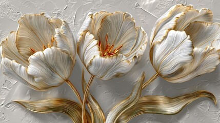 Elegant Gold And White Tulip Bouquet On Grey Background