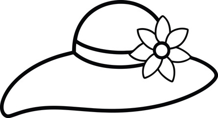 Beach Hat with Flower Sketch Drawing