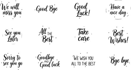 Vector art of collection of farewell and good luck messages in calligraphy