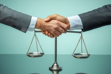 Professional lawyer handshake symbolizes successful business meeting and collaboration towards legal resolution in a modern office environment