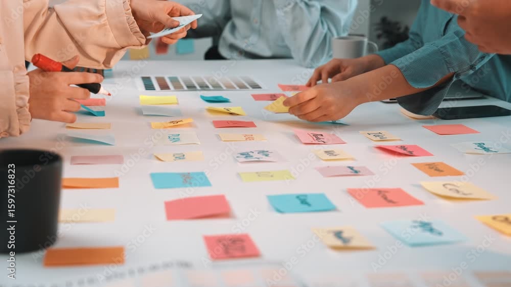 Poster a vibrant and dynamic brainstorming session featuring diverse colleagues as they collaborate on idea