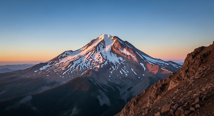 Fototapeta premium Majestic Mountain Landscape at Sunset with Snow Capped Peak and Rocky Terrain