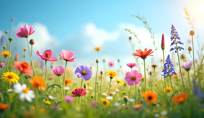 Fototapeta premium spring meadow with flowers at August 