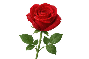 Fototapeta premium Freshly blooming red rose with water drops, isolated on transparent background, perfect for romantic projects