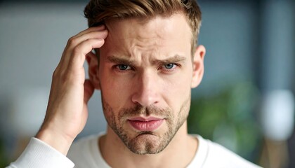 Obraz premium Close-up of a man with a worried expression