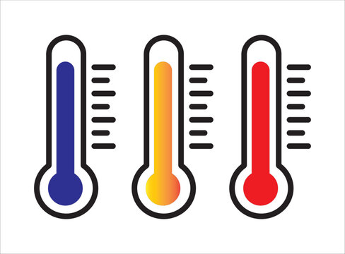 Hot icon vector. Temperature illustration sign. Thermometer symbol.Isolated thermometer icon set. Blue cold red hot gradient temperature symbols
