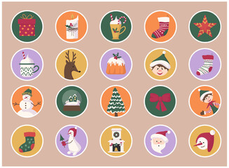 Festive Sticker Pack: Cute Christmas Characters and Fireplace