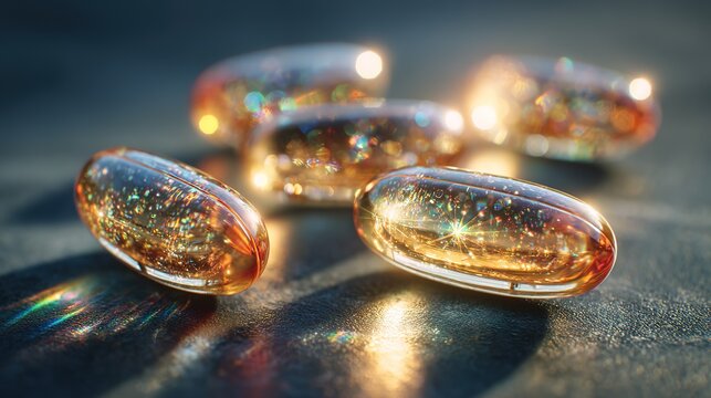 Amber Starlight Capsules on Dark Textured Surface - Liposomal Antioxidant Network for Cellular Glow and Mitochondrial Vitality Enhancement