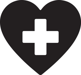 Silhouette vector of a heart with a medical cross symbol inside. Ideal for healthcare, hospital, and wellness designs.