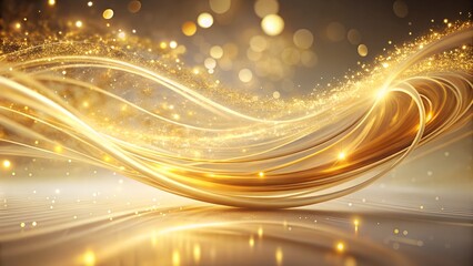 Abstract Gold Background with Elegant Wavy Lines and Sparkling Particles