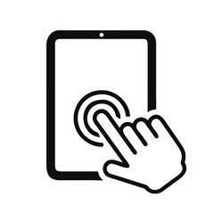 Hand touch tablet pc. Click on the tablet. Vector illustration