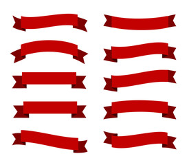Red ribbons set. Red banners. Vector illustration
