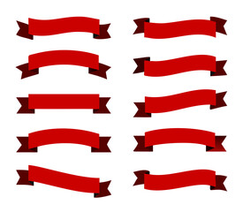 Red ribbons set. Red banners. Vector illustration