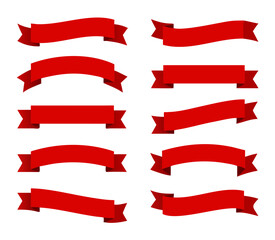 Red ribbons set. Red banners. Vector illustration