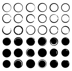Grunge circles. Grounge round shapes big set. Vector