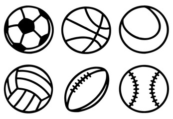 Fototapeta premium Sport balls set. Ball icons. Balls for Football, Soccer, Basketball, Tennis, Baseball, Volleyball. Vector illustration