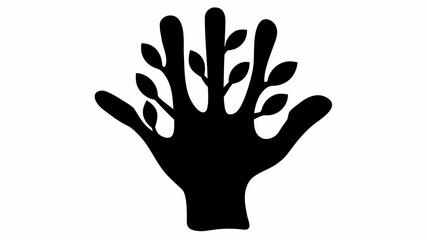 Obraz premium Black silhouette of a hand with branches and leaves growing from the fingers against a white background | editable eps vectors