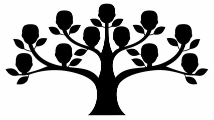 Obraz premium Illustration of a black tree with human head shaped leaves on a white background in simple style | editable eps vectors silhouette