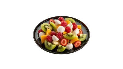 Delicious and Refreshing Fruit Salad with Kiwi, Mango, Raspberries, and Strawberries on a Black