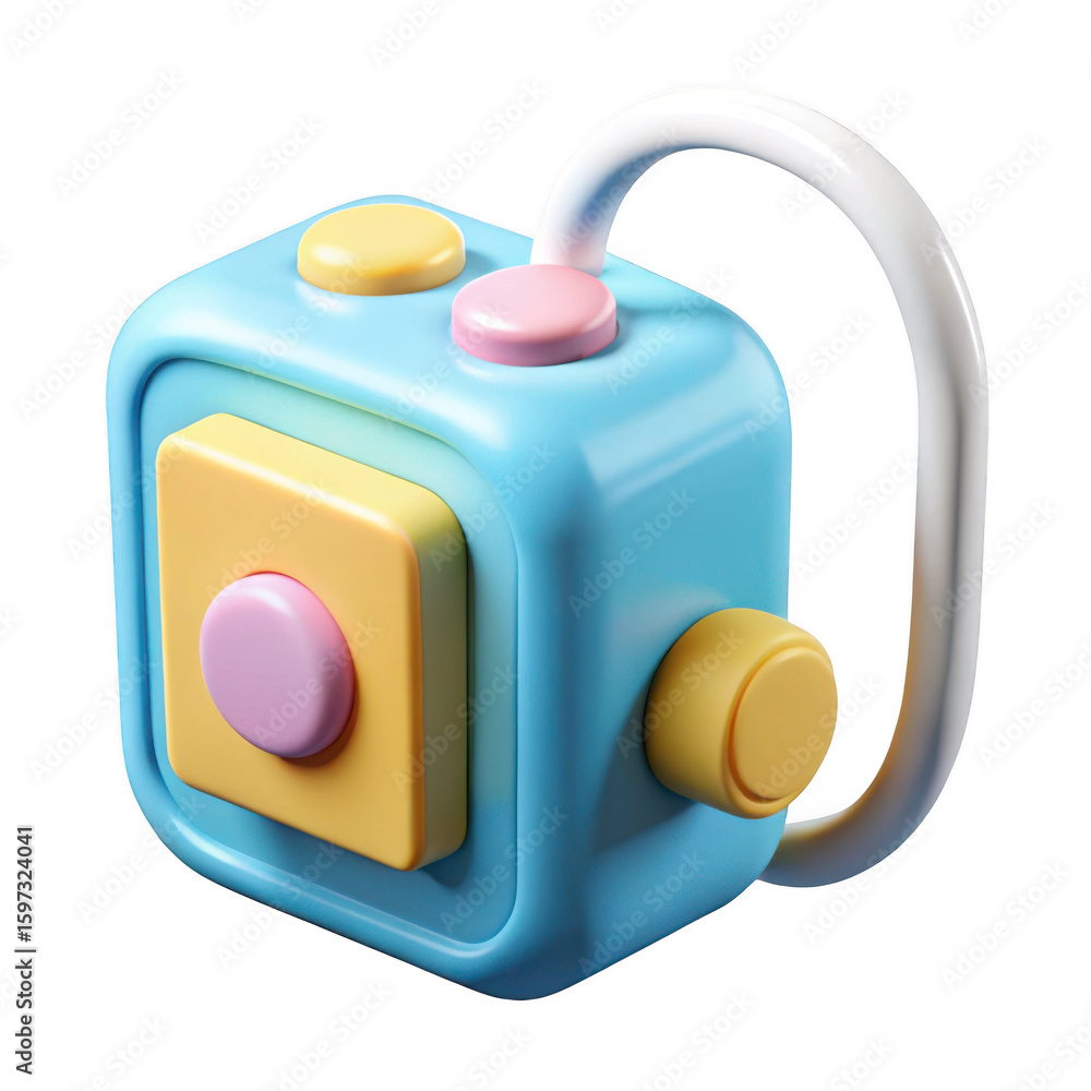 Poster 3d render of cute pastel colored toy with loop isolated on transparent background