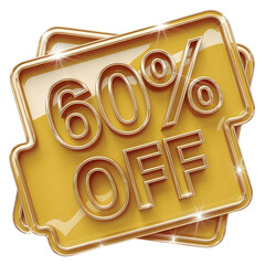 Luxury Gold 60% Off Sale Sign: Elegant, Shiny, Promotional Discount Graphic