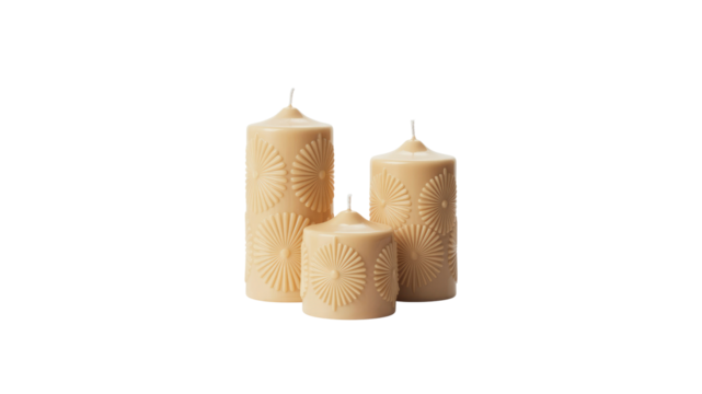 Three Embossed Floral Candles, Cream-Colored, Home Decor