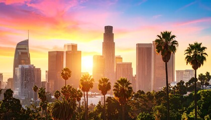 City skyline at sunset