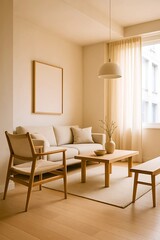 Minimalist Living Room with Natural Wood and Soft Neutrals
