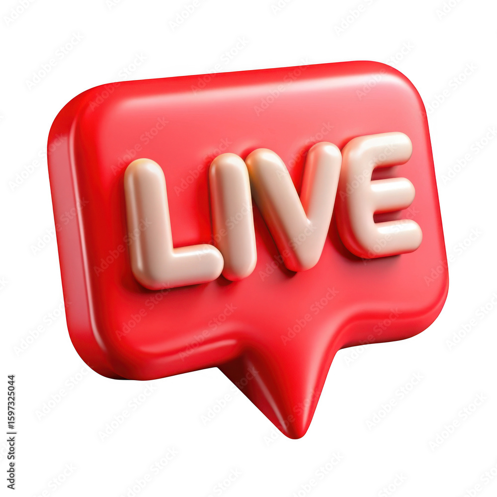 Poster 3d realistic live stream badge icon isolated on transparent background