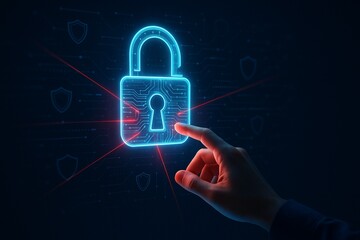 Cyber security, Hand hold digital padlock, Login verified identity credentials on network of data protection technology.Online internet authorized access against cyber attack and business data privacy
