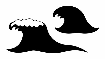 Two stylized black waves against a white background, one with a foamy crest, in a simple vector design | editable eps vectors