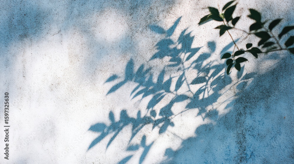 Poster sunlight filters through tree leaves, casting intricate shadows on a textured wall. the vibrant gree
