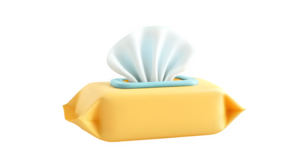 Baby wipes in yellow packaging, isolated on white background