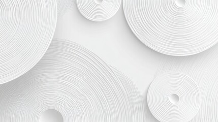 Curved white patterns are arranged in a harmonious manner, showcasing intricate textures and creating a serene, minimalist atmosphere that evokes calmness.