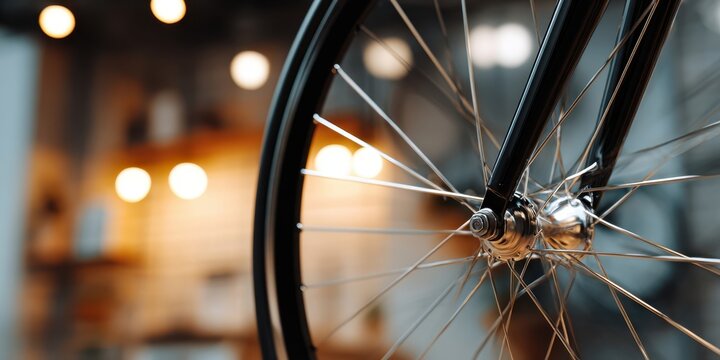 The close-up view of a bicycle wheel highlighting its intricate design and structure