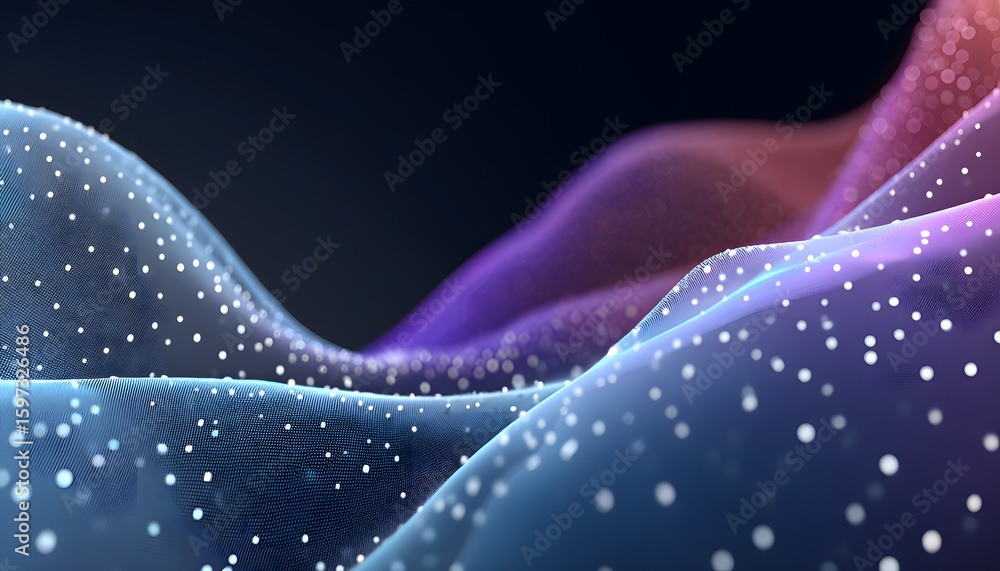Poster an abstract background with a pattern of dots and a gradient of blues and purples.