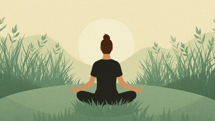 Mindful Meditation A serene illustration of a person meditating outside in nature showcasing the importance of incorporating mindfulness practices into daily routines for improved. Vector illustration