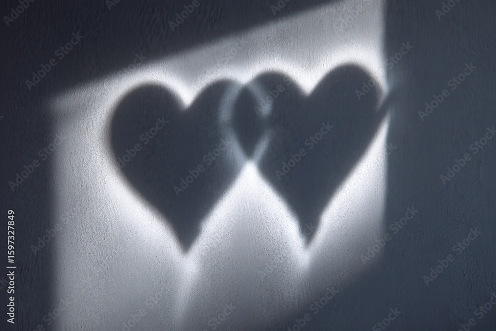 Aufkleber the delicate interplay of light creates a romantic shadow of intertwined hearts on a textured wall c