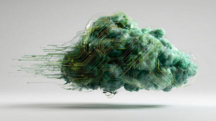 3D Abstract Green Cloud Design Digital Illustration Futuristic Internet Technology Motion Modern Nature Concept Virtual UI Simulation Art Patterns Structure Flow Surreal Environment Connection