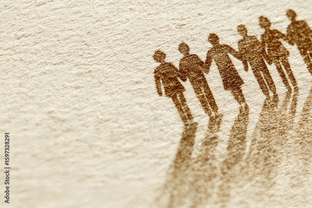 Aufkleber a collection of silhouetted figures holding hands on textured paper symbolizing unity collaboration 