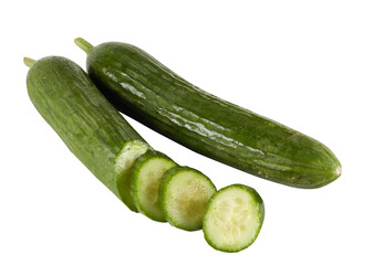 Fresh cucumber cut out isolated transparent background
