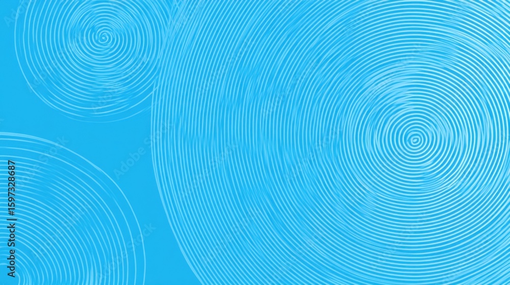 Poster bright blue background features flowing concentric circles that create an engaging pattern, evoking 