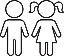Children Silhouette Icons, Black Vector Symbols of Boy and Girl Figures

