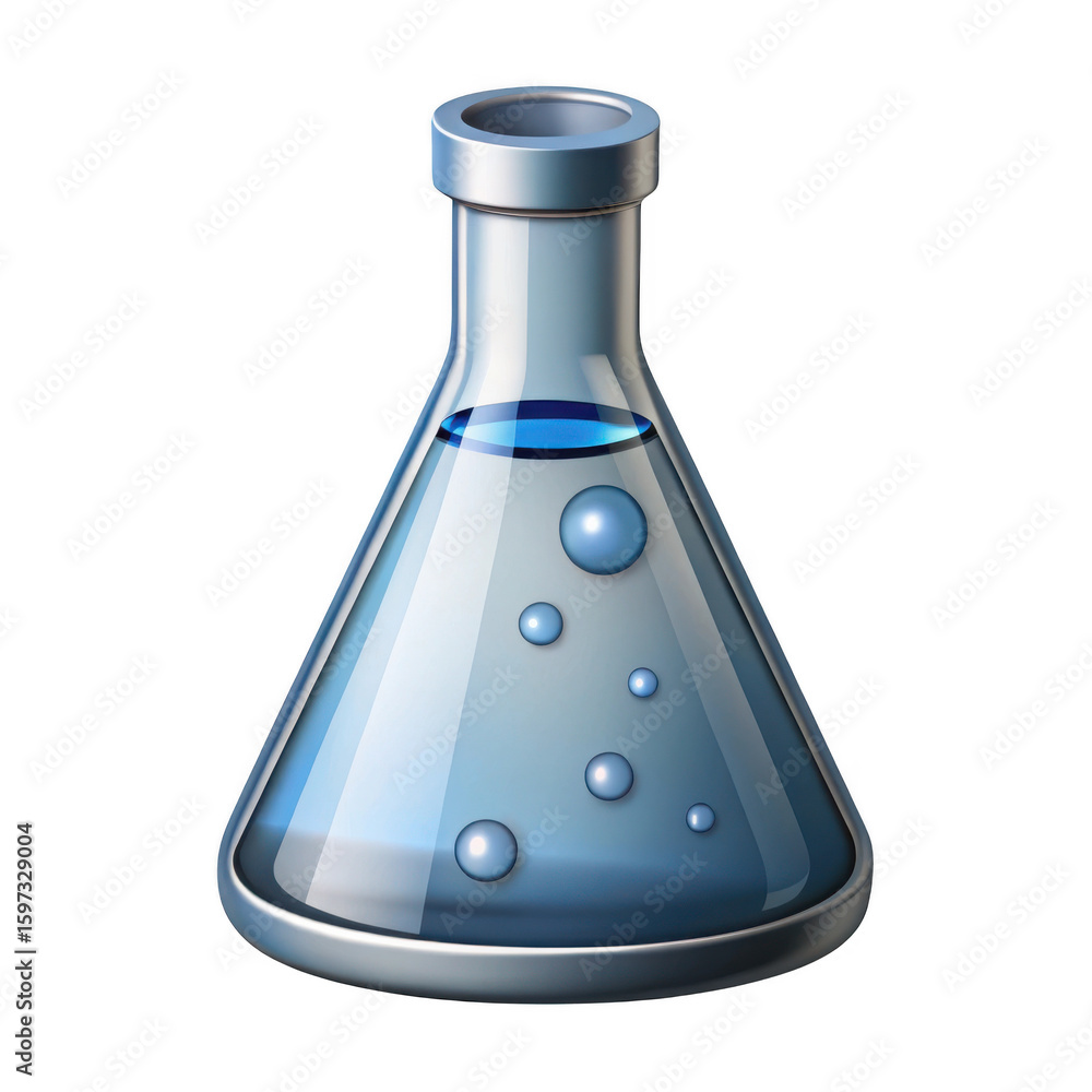 Aufkleber 3d realistic erlenmeyer flask with blue liquid isolated on transparent background