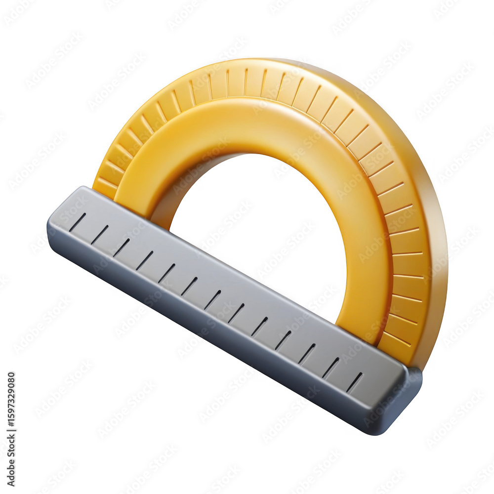 Poster 3d realistic gold protractor with ruler isolated on transparent background
